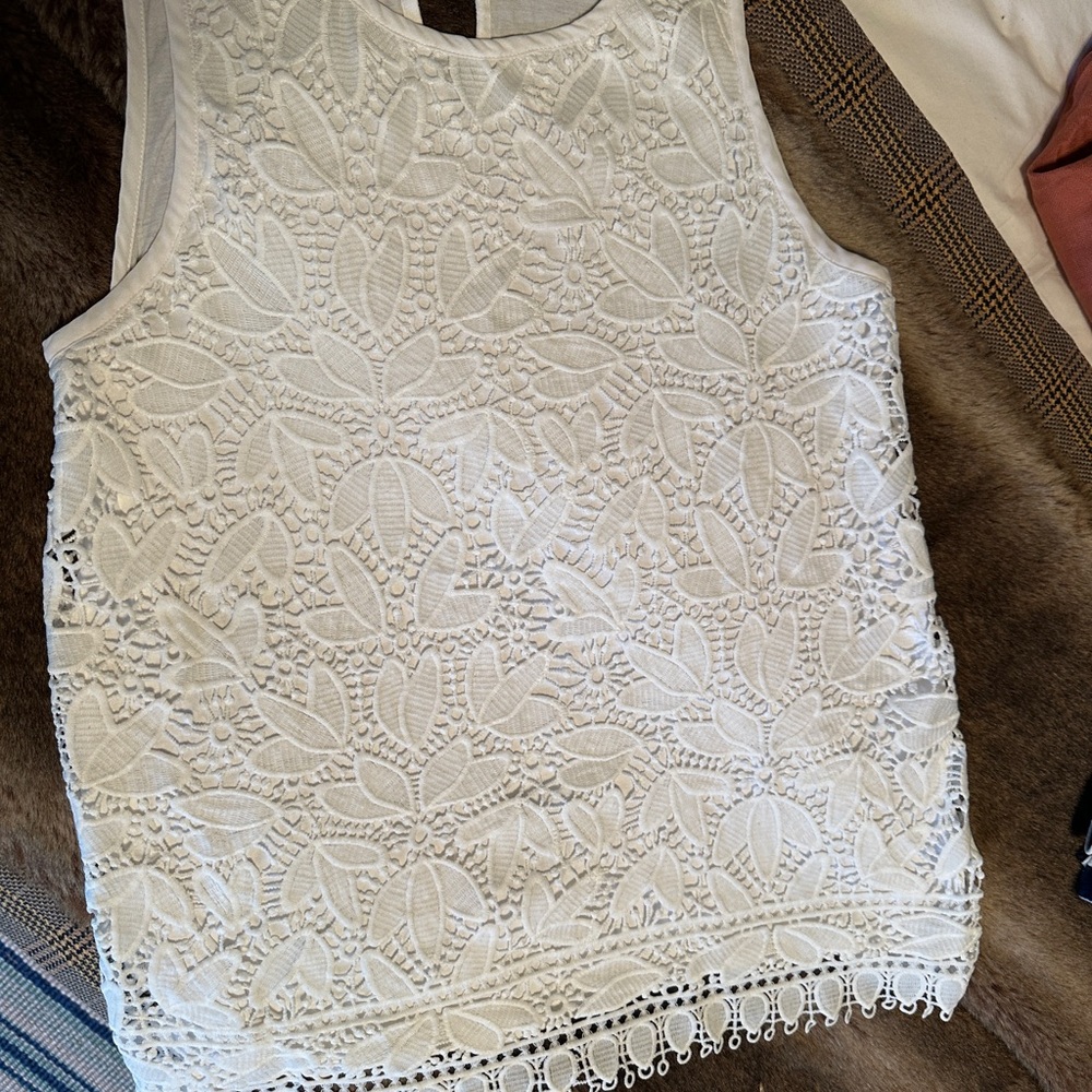 LOFT Cream Embellished Sleeveless Tank Top